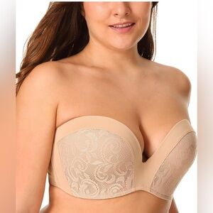DELIMIRA Women's Plunge Push-Up Strapless Bra - 42E (DD)
